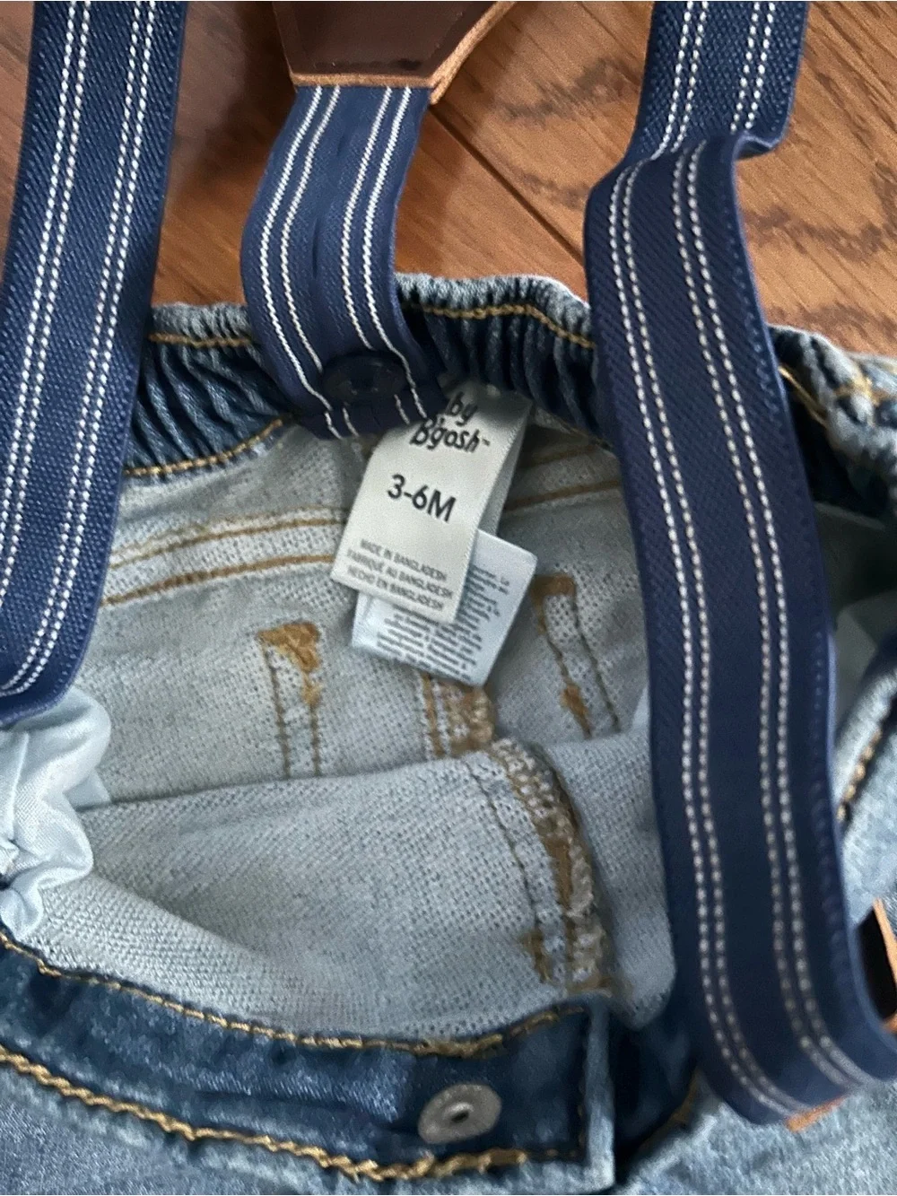 OshKosh B'gosh Blue Denim Jeans with Navy Striped Suspenders Size 3-6M NWT
